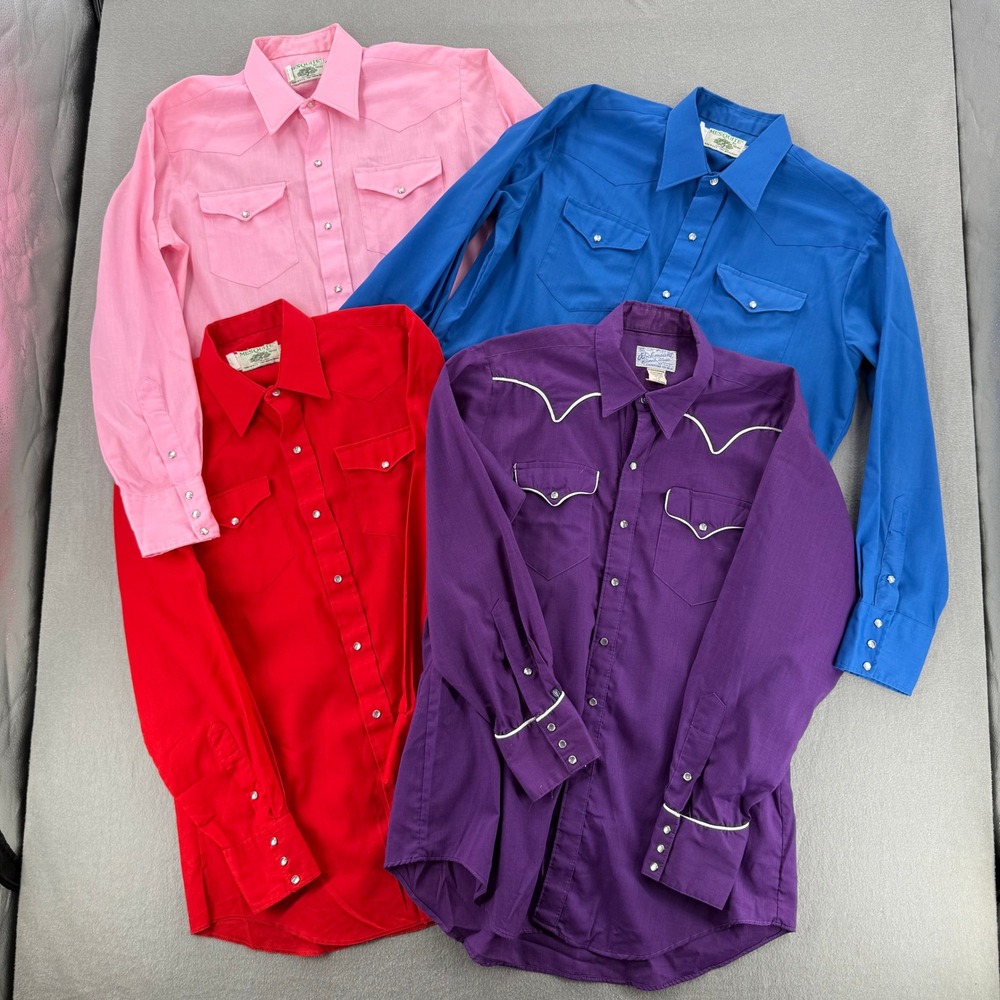 Vintage Mesquite Rockmount Western Yoke Ranchwear Lot 4 Pearl Snap Shirts Men